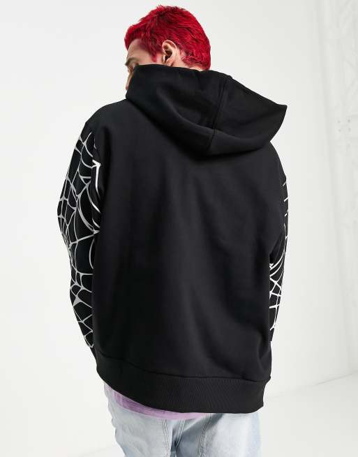 Jaded London oversized zip thru hoodie in black with spider web print | ASOS