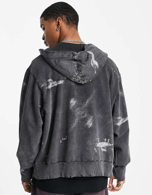 Jaded London oversized zip thru hoodie in black with x-ray skeleton print