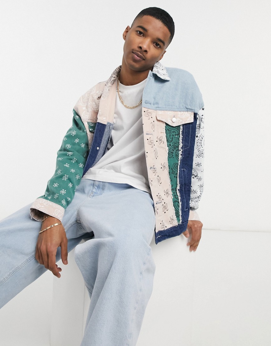 Jaded London – Paisleymönstrad jeansjacka med lappade detaljer-Flerfärgad