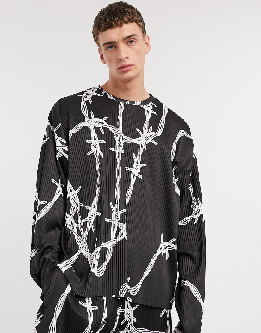 Jaded London - Plissé sweatshirt met prikkeldraadprint in zwart
