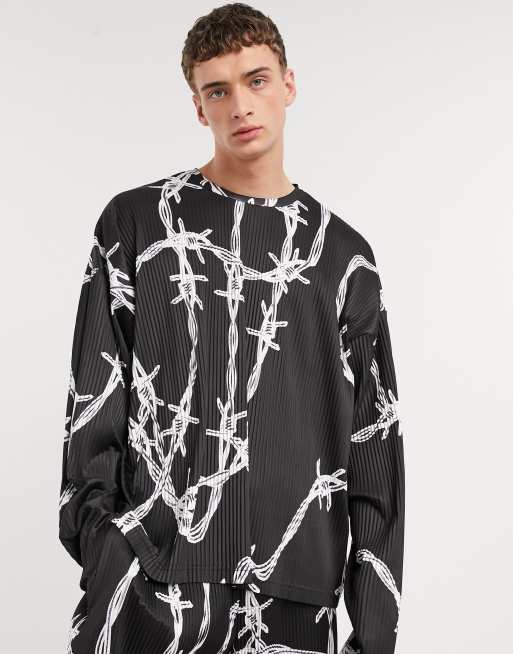 Jaded London plisse sweatshirt with barbed wire print in black