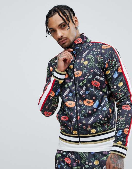 Adidas floral best sale tracksuit mens