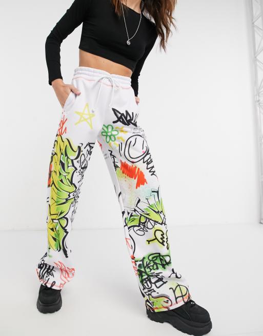 Jaded London relaxed wide leg joggers in grafitti print