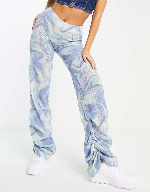 ASOS DESIGN low rise straight leg sweatpants in blue swirl print