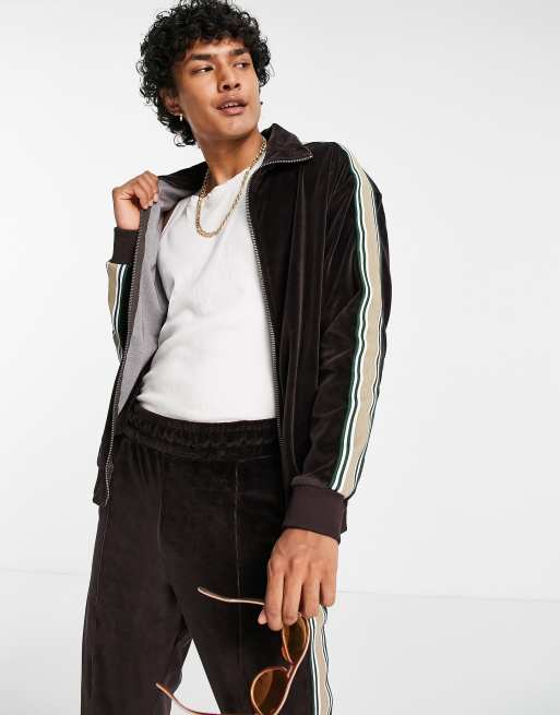 Jaded London set brown velour track jacket with taping detail | ASOS