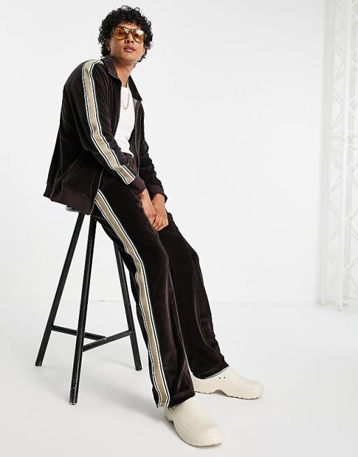Jaded London set brown velour track jacket with taping Jaded London set brown velour track jacket with taping