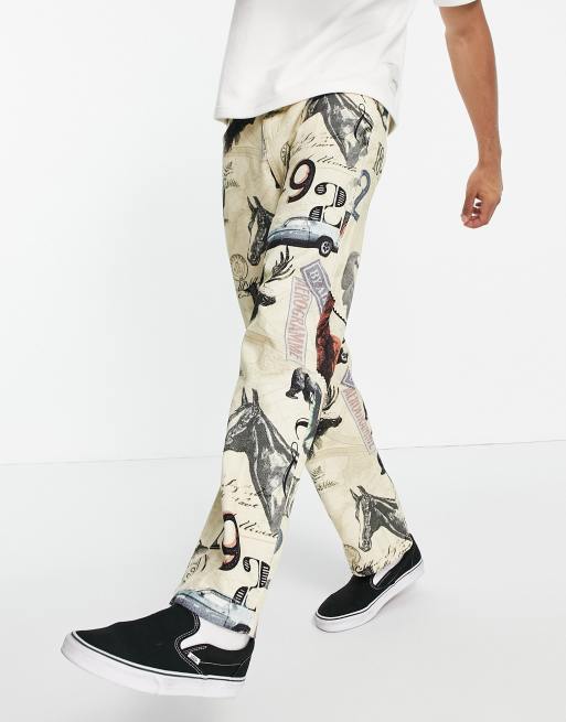 Jaded London skate jeans in beige with all over print - part of a set