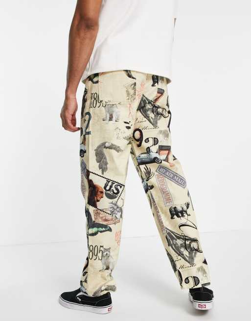 Jaded London skate jeans in beige with all over print - part of a set