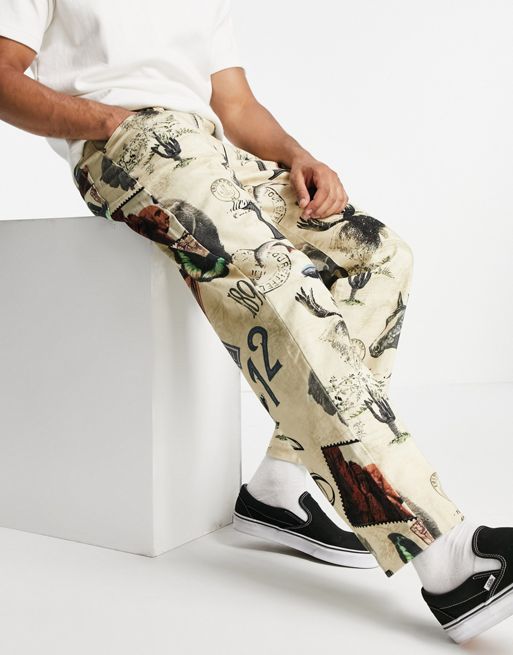 Jaded London skate jeans in beige with all over print - part of a set