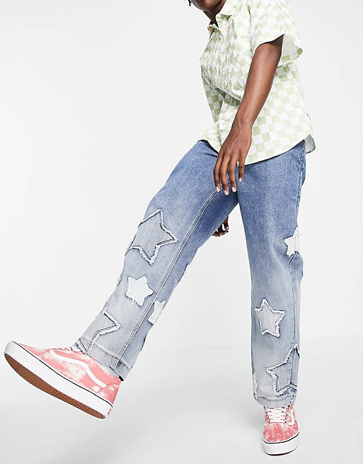 Jaded London skate jeans in blue with star applique