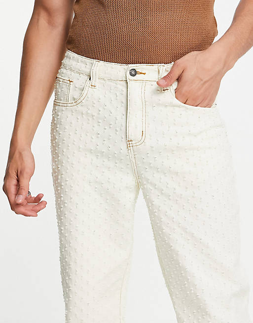 Jaded London skate jeans with pulled texture in beige