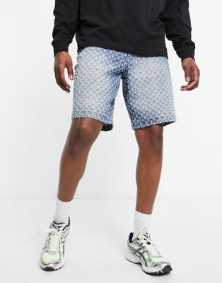 Jaded London skater fit shorts in midwash blue textured denim - ASOS Price Checker