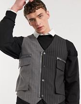 Jaded London spliced pinstripe loose fit pants in black and gray 