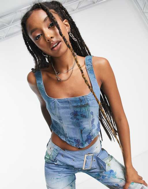 Jaded London square neck corset in multi blossom print co-ord