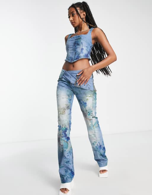 Jaded London square neck corset in multi blossom print co-ord, 3 of 4