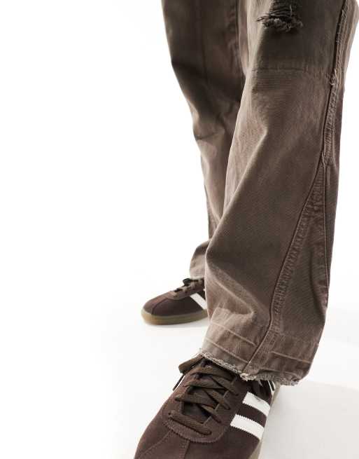 Jaded London straight leg denim carpenter jeans in washed brown with hem insert, 2 of 5