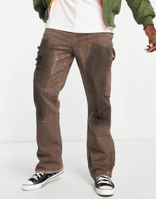 Jaded London straight leg denim carpenter jeans in washed brown