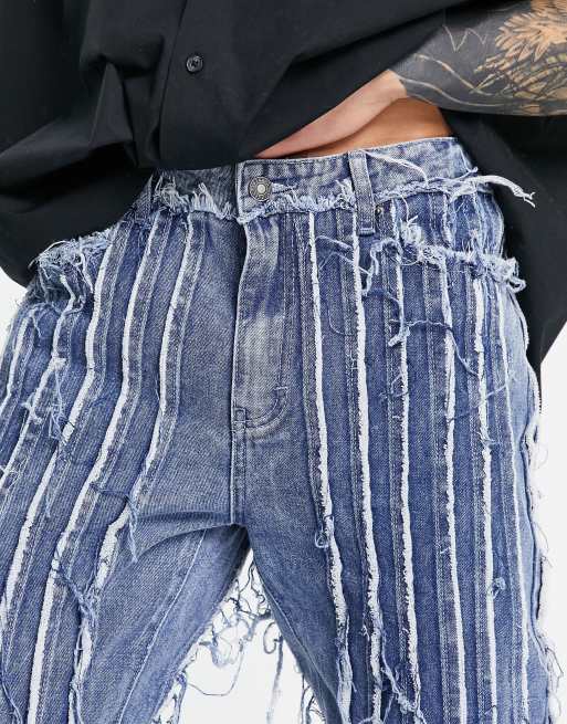 Jaded London straight leg jeans in faded blue with frayed