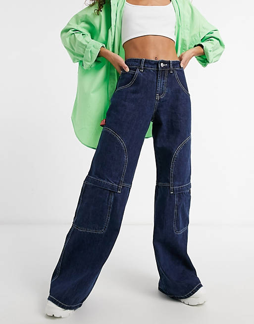 Dames Kleding voor voor Jeans voor Jeans met wijde pijp ASOS Denim Oversized Skaterjeans in het Groen 