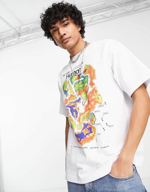 Jaded London - T-shirt oversize à imprimé carte thermique - Blanc, 3 de 4