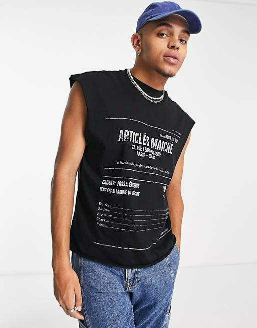 T-shirt oversize senza maniche nera con stampa effetto scontrino Asos Uomo Abbigliamento Top e t-shirt T-shirt T-shirt senza maniche 