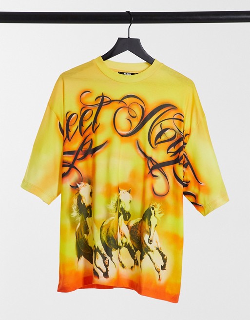 Jaded London t-shirt with horse print in orange ombre