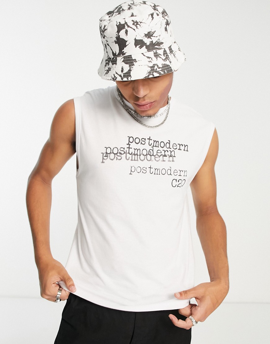 tank top in white with postmodern print