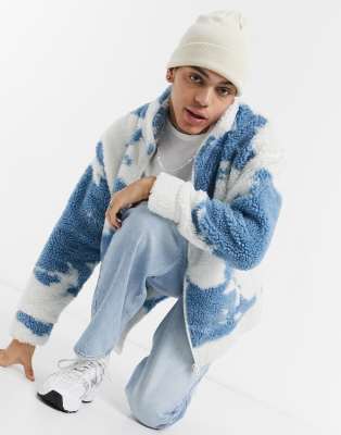 Jaded London Teddy Jacket In Cloud Print-blues In Blues