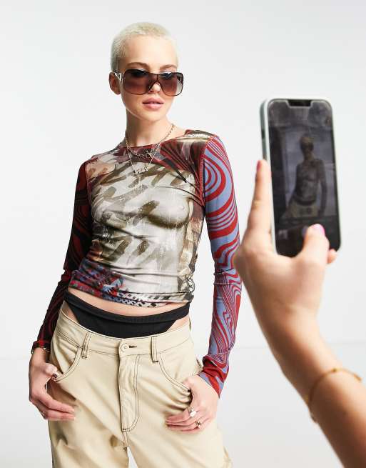 Jaded London - Top con stampa mista a maniche lunghe