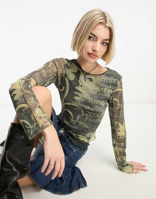 Jaded London - Top strato sovrapposto aderente a maniche lunghe con stampa mista multicolore