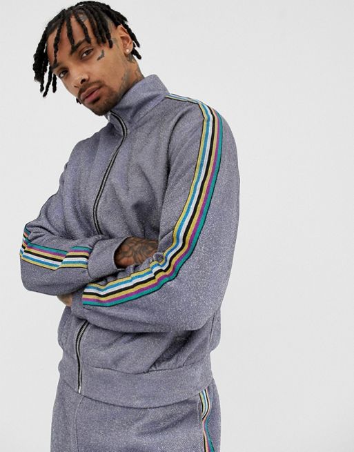 Jaded London track top in metallic silver with side stripe | ASOS