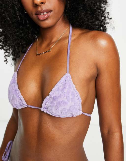 Jaded London triangle bikini top in purple towelling, 2 of 4