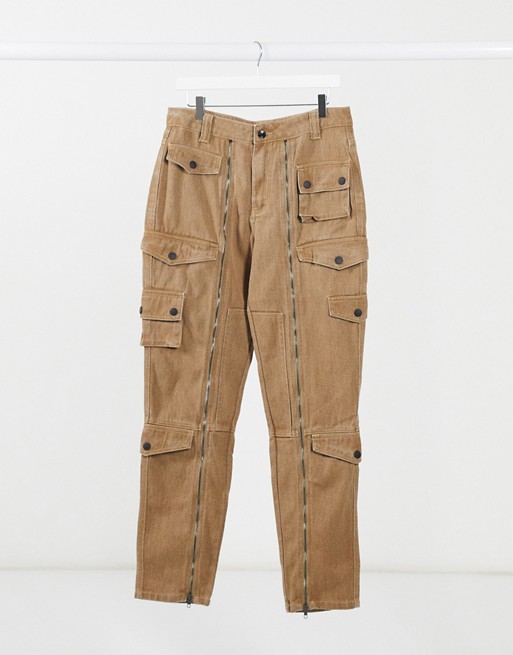 Jaded London twill cargo trousers with pockets in beige