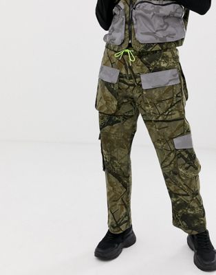 Jaded London - Utility-broek met camouflageprint en reflecterende zakken-Groen