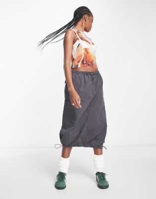 Jaded London Utility Y2k Cargo Midi Skirt In Charcoal-gray