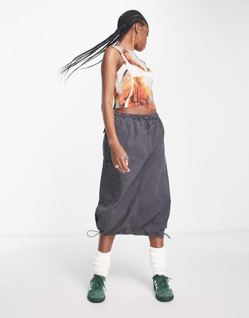 Jaded London utility Y2K cargo midi skirt in charcoal ASOS