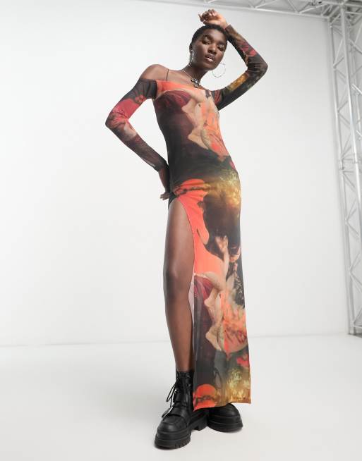 Jaded London - Vestito lungo trasparente con spalle scoperte anni '90