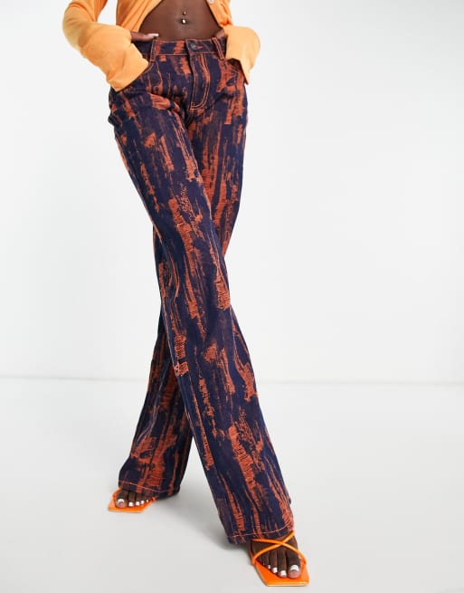 Jaded London – Y2K – Boyfriend-Jeans in Indigo und Orange mit geradem Bein
