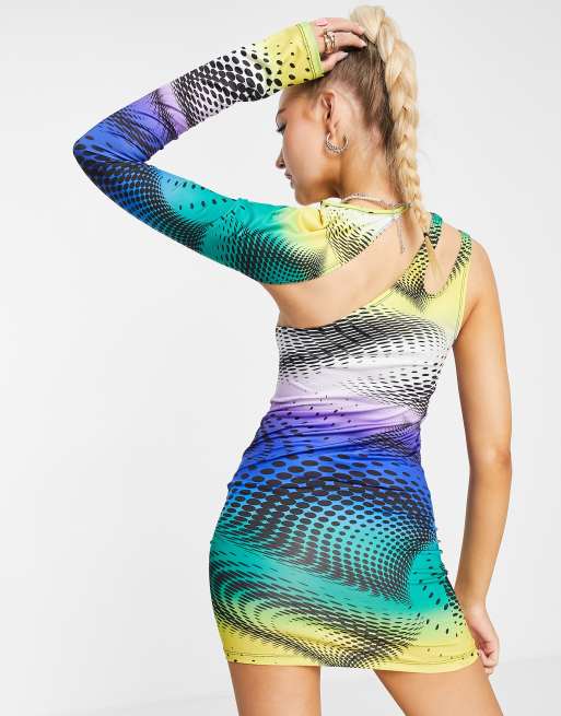 Jaded London y2k dot swirl asymmetric bodycon dress with matching