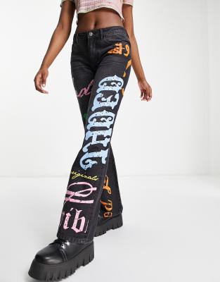 Jaded London y2k low rise jeans with honey booty print-Blues