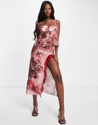 Jaded London Y2K midi skirt with frill edge in dusky rose co-ord