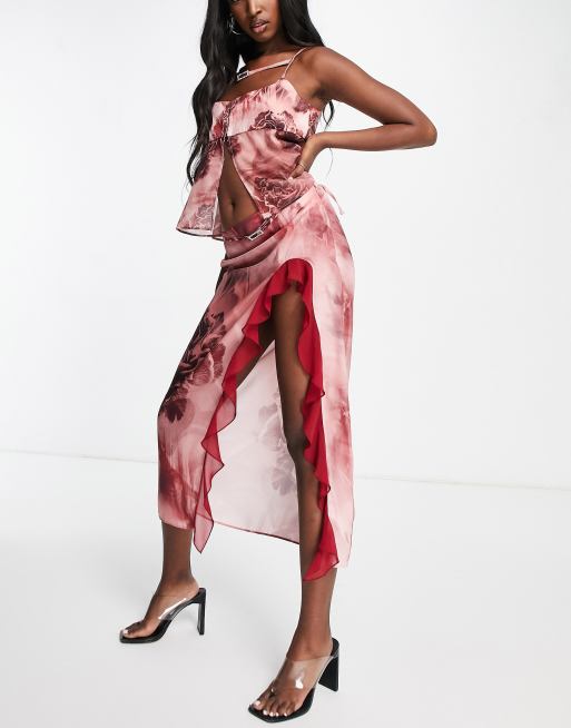 Jaded London Y2K midi skirt with frill edge in dusky rose - part of a set