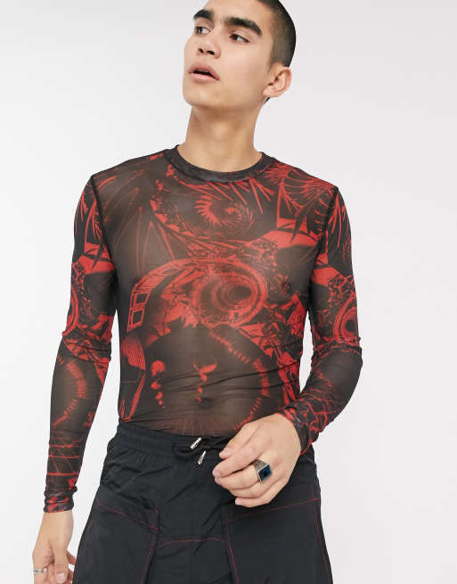 Black and red sales mesh top