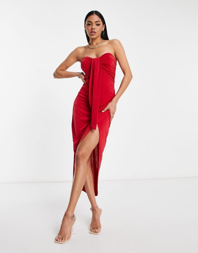 Jaded Rose bandeau midi red drape dress