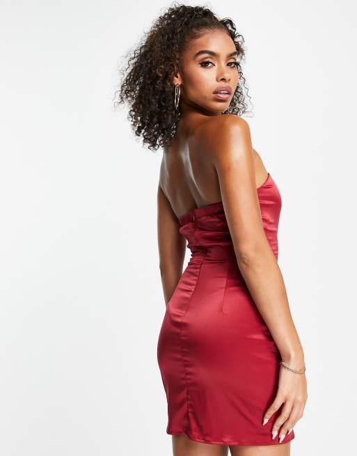 Shape rose satin bandeau midi clearance dress