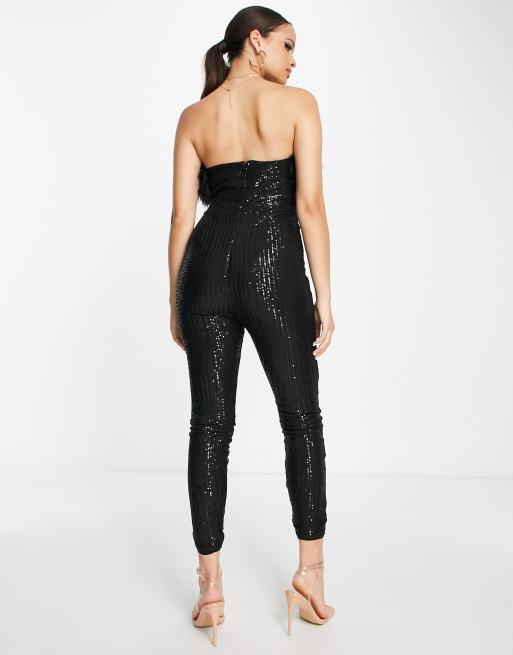 Petite Bandeau Feather Trim Jumpsuit