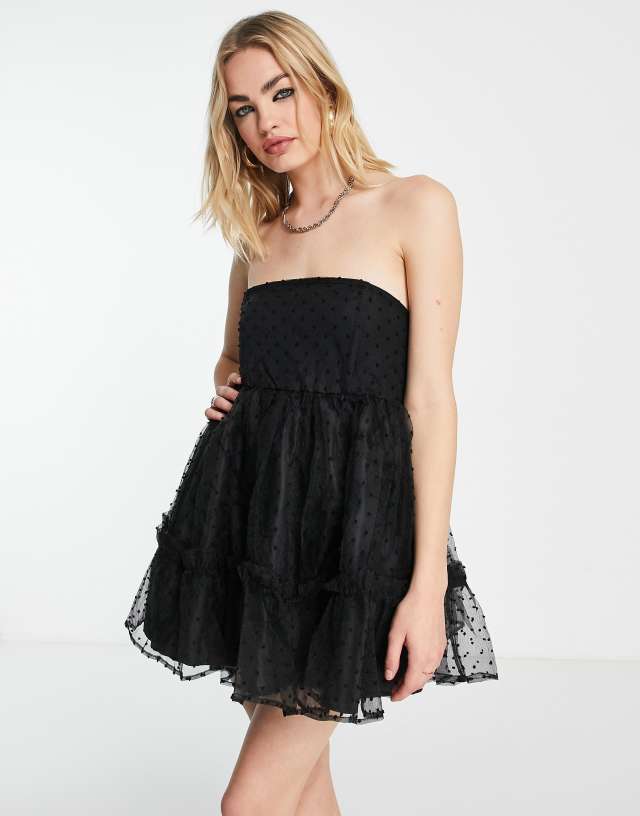 Jaded Rose bandeau super mini organza dress in black