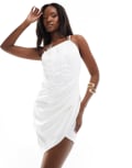 [Jaded Rose] Jaded Rose boned one shoulder satin mini dress in ivory-White 8 Ivory