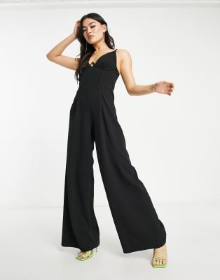 Jaded Rose - Camisole-Jumpsuit in Schwarz mit weitem Bein und Verzierung am Dekolleté-Black