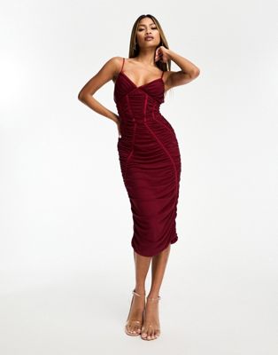 Jaded Rose contoured corset midi dress in burgundy - ASOS Price Checker
